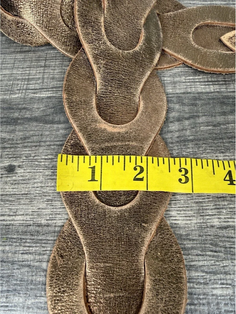 Old Navy Women’s Genuine Leather Braided Belt L/XL Brown Bronze O Ring Y2K 2006
